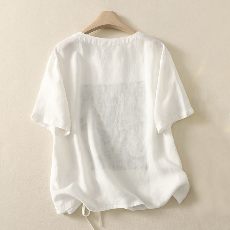 Nimara Ritual Summer Casual Vintage Drawstring Abstract Flowers Print Women's Short Sleeve T-Shirts