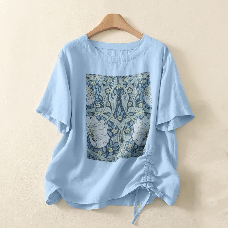 Nimara Ritual Summer Casual Vintage Drawstring Abstract Flowers Print Women's Short Sleeve T-Shirts