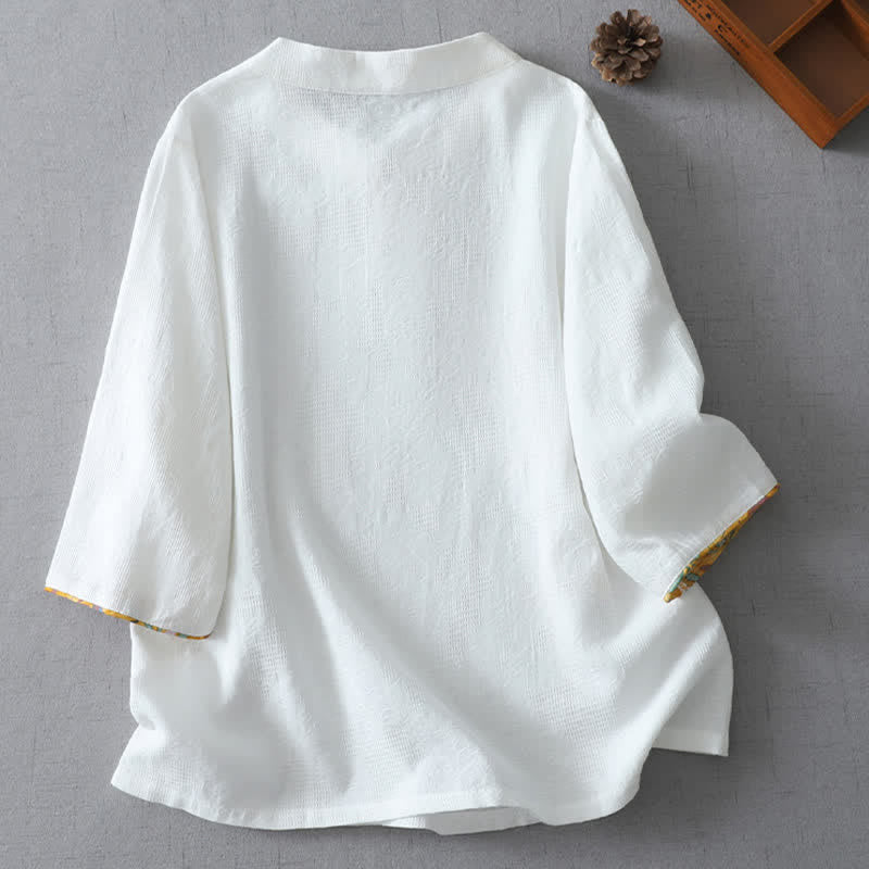 Nimara Ritual Summer Tang Style Casual Frog Button Solid Women's Elbow-Length Sleeve Shirts
