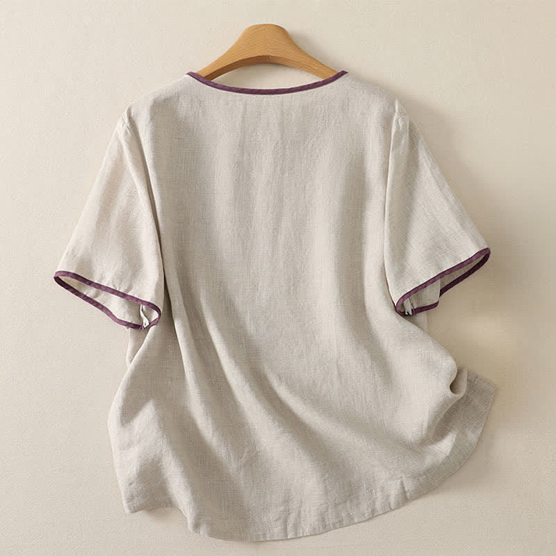 Nimara Ritual Summer Casual Vintage Abstract Sun Flowers Character Embroidery Women's Short Sleeve T-Shirts