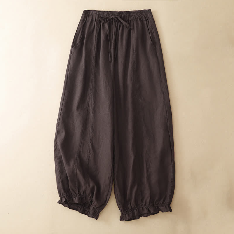 Nimara Ritual Summer Casual Drawstring Solid Ruffle Hem Cropped Pants Women's Harem Pants With Pocket