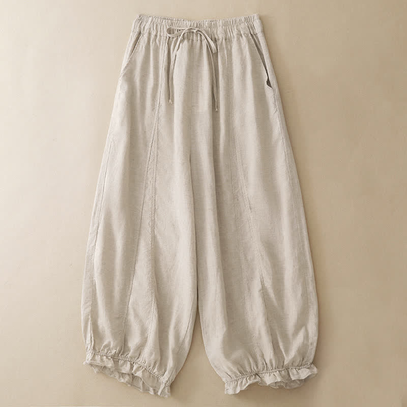 Nimara Ritual Summer Casual Drawstring Solid Ruffle Hem Cropped Pants Women's Harem Pants With Pocket