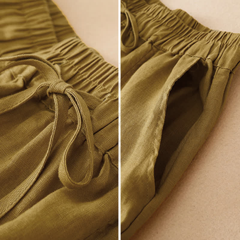 Nimara Ritual Summer Casual Drawstring Solid Ruffle Hem Cropped Pants Women's Harem Pants With Pocket