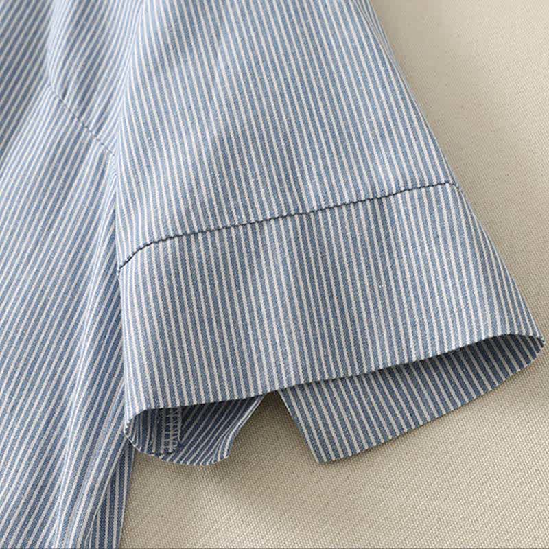 Nimara Ritual Summer Casual Simple Side Slit Striped Women's Short Sleeve Dresses With Pocket