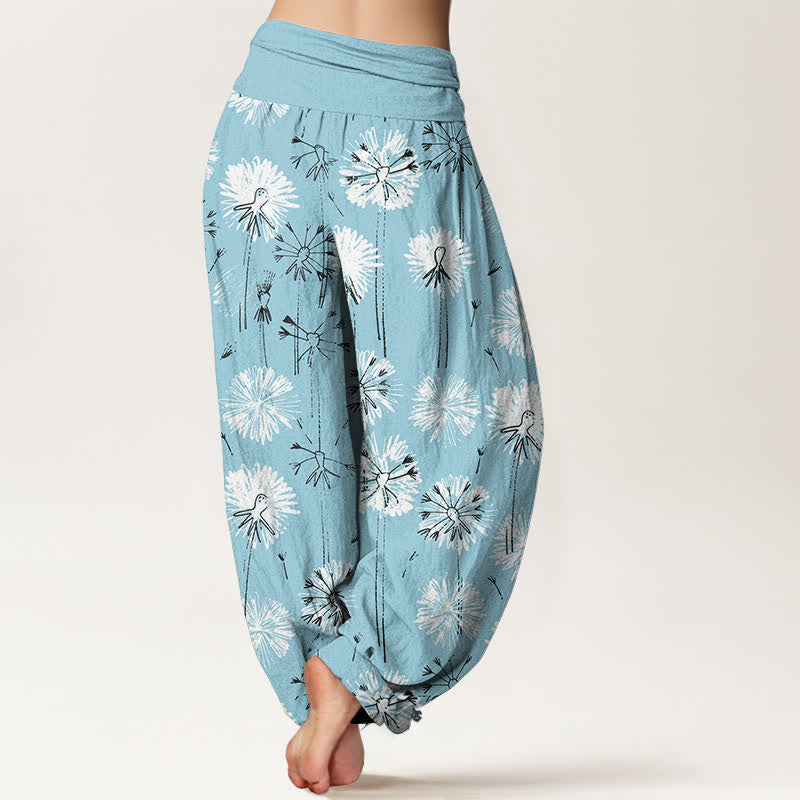 Nimara Ritual Pure Cotton Dandelion Burst Pattern Women's Elastic Waist Harem Pants