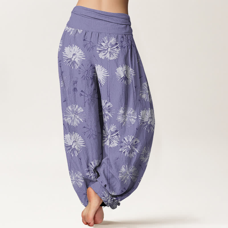 Nimara Ritual Pure Cotton Dandelion Burst Pattern Women's Elastic Waist Harem Pants