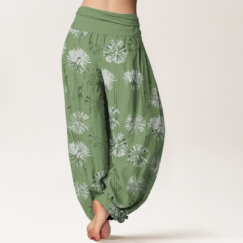 Nimara Ritual Pure Cotton Dandelion Burst Pattern Women's Elastic Waist Harem Pants