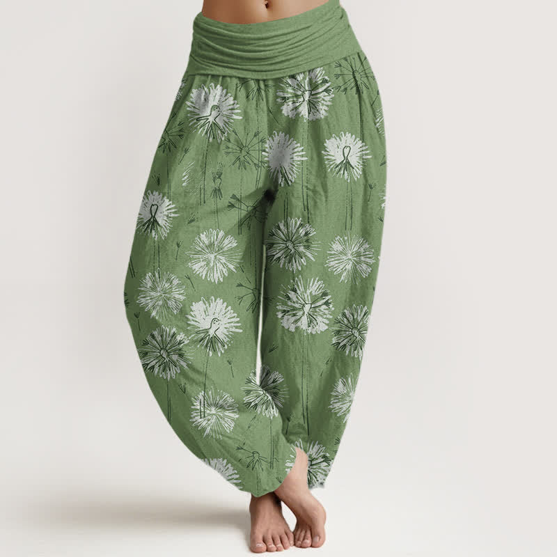 Nimara Ritual Pure Cotton Dandelion Burst Pattern Women's Elastic Waist Harem Pants