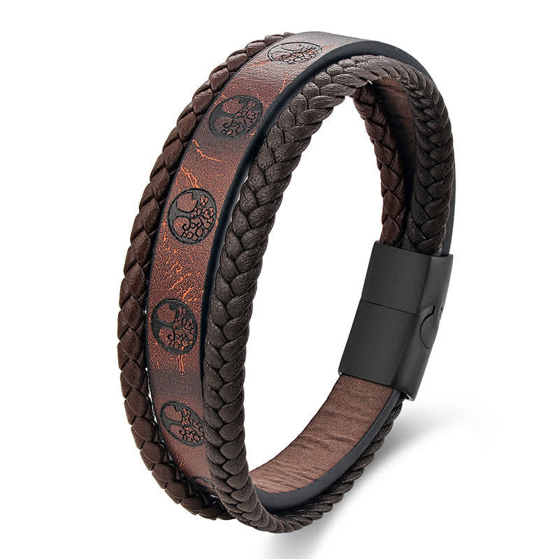 Nimara Ritual Braided Leather Titanium Steel Tree Of Life Connection Wrap Bracelet