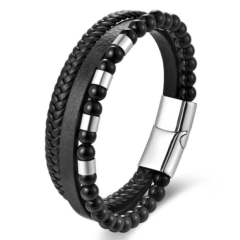Nimara Ritual Black Leather Strength Braided Double Layer Bracelet