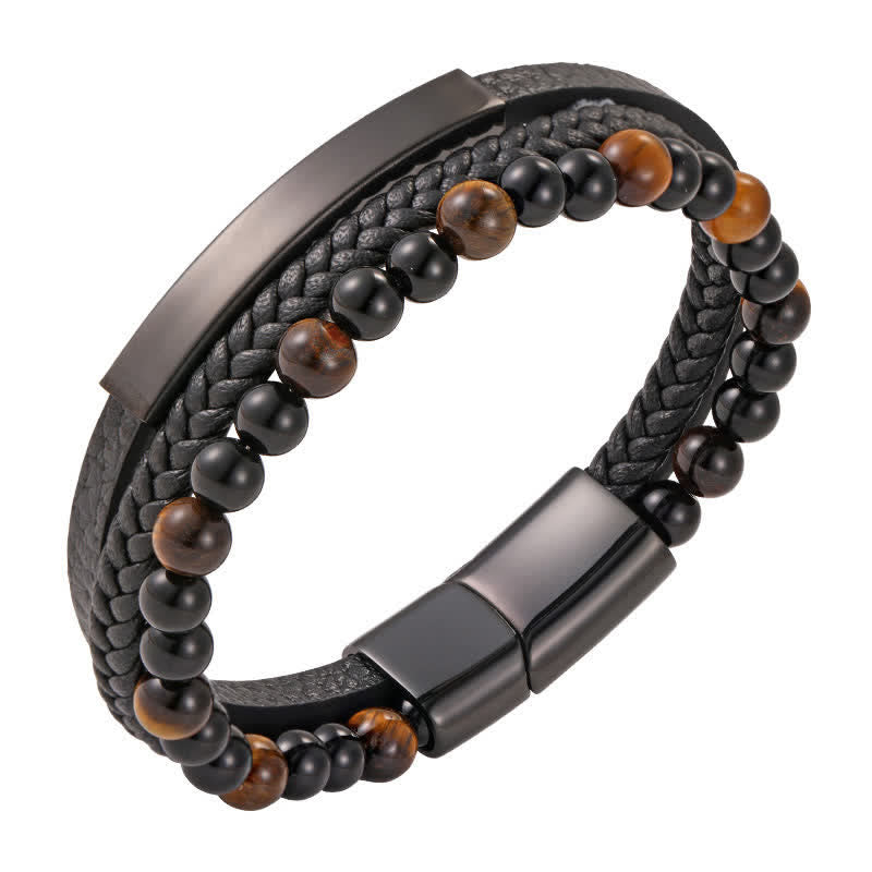 Nimara Ritual Braided Leather Tiger Eye Strength Multi Layer Bracelet