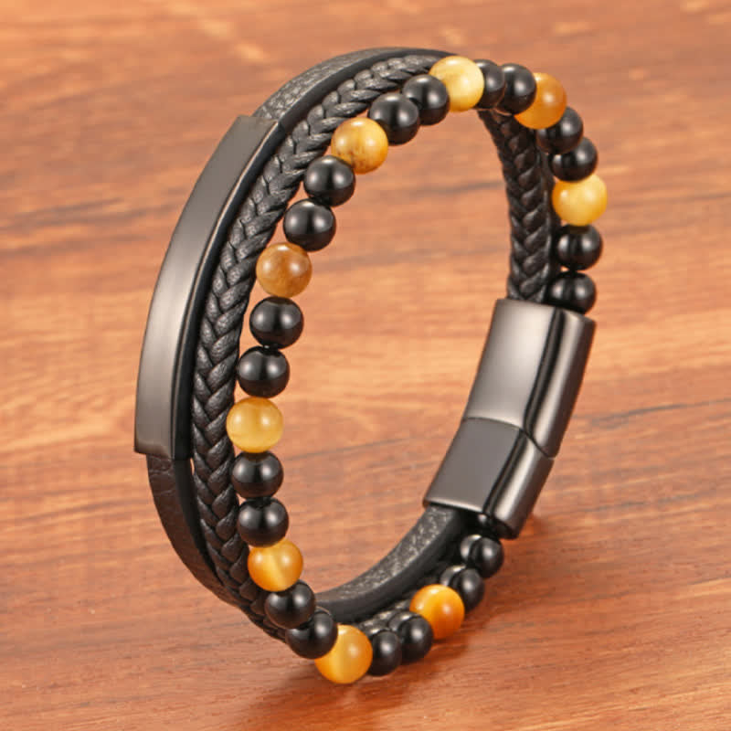 Nimara Ritual Braided Leather Tiger Eye Strength Multi Layer Bracelet