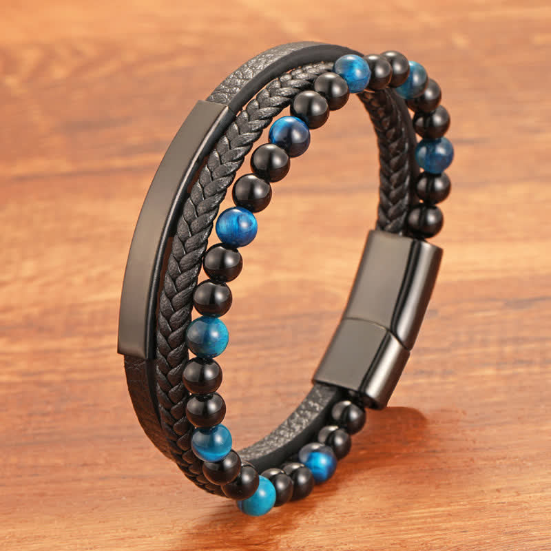 Nimara Ritual Braided Leather Tiger Eye Strength Multi Layer Bracelet