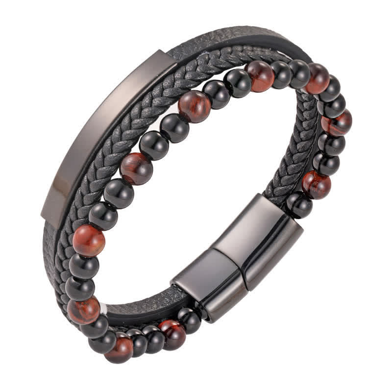 Nimara Ritual Braided Leather Tiger Eye Strength Multi Layer Bracelet