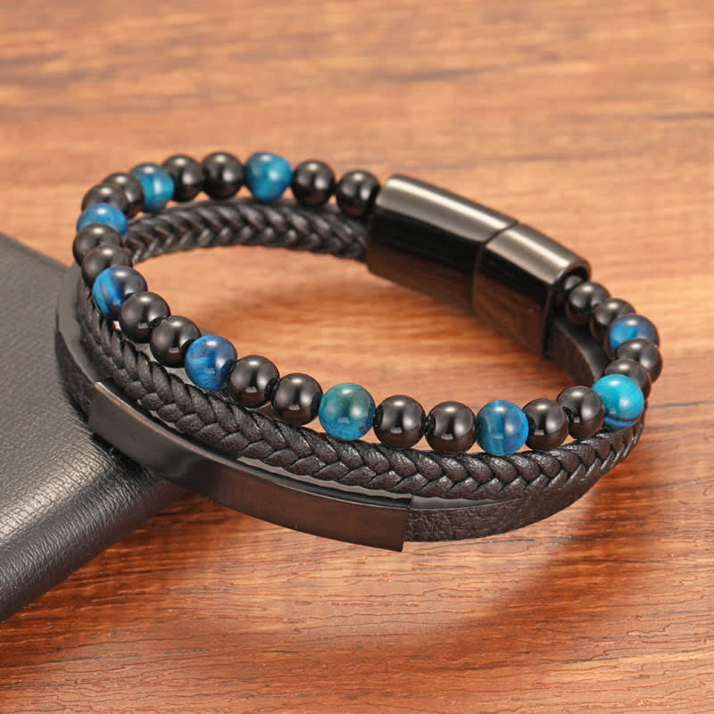 Nimara Ritual Braided Leather Tiger Eye Strength Multi Layer Bracelet