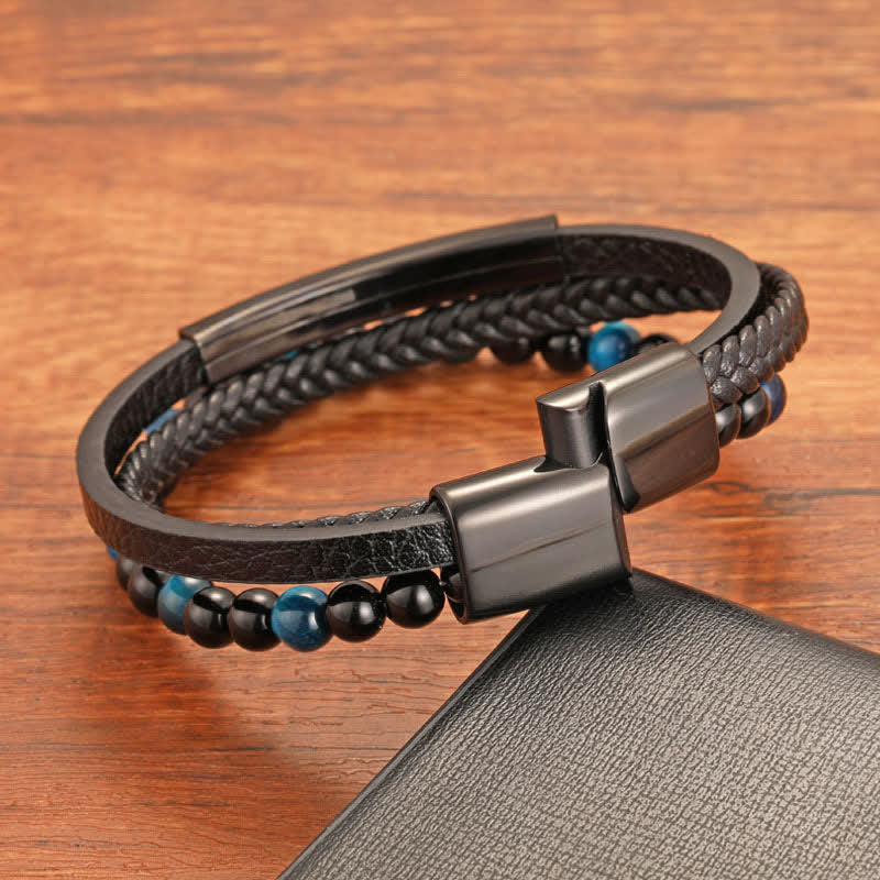 Nimara Ritual Braided Leather Tiger Eye Strength Multi Layer Bracelet