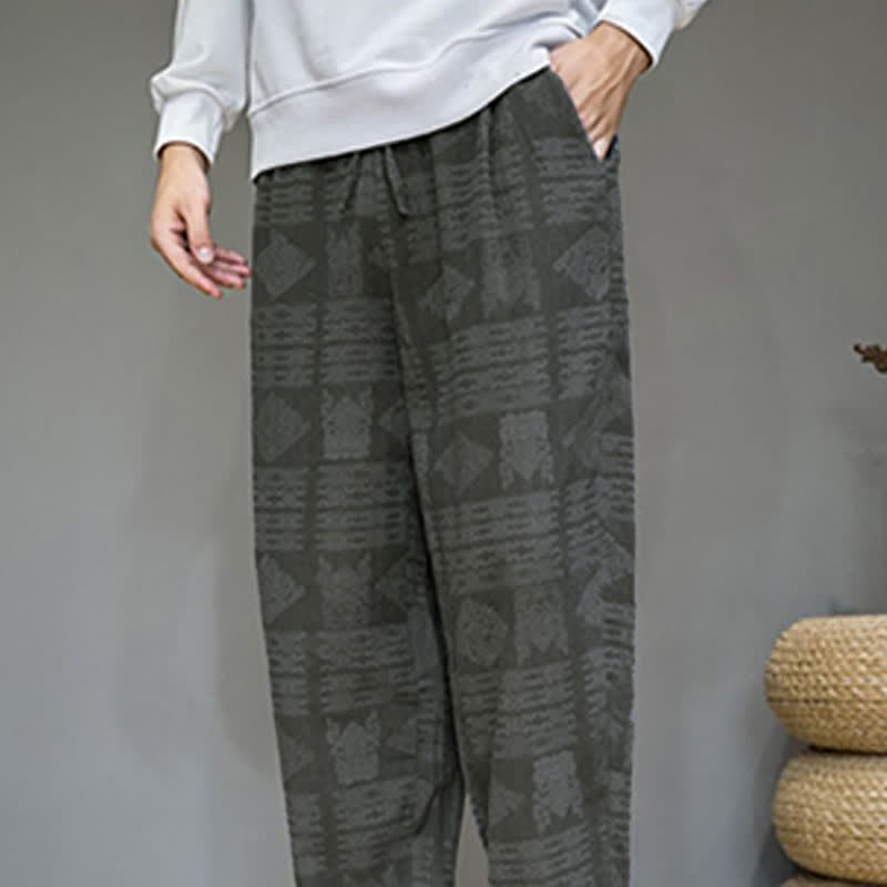 Nimara Ritual Spring Summer Casual Vintage Geometric Long Pants Men's Straight Leg Pants With Pockets