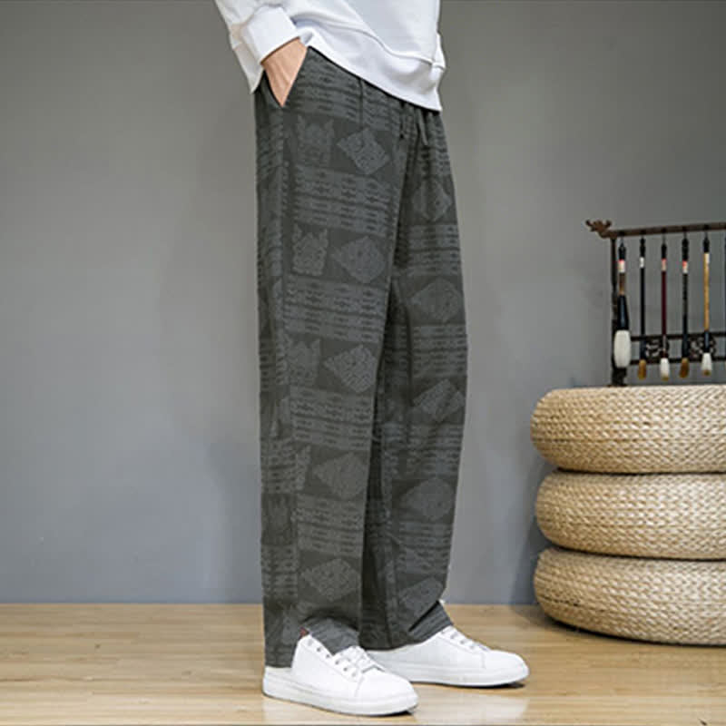 Nimara Ritual Spring Summer Casual Vintage Geometric Long Pants Men's Straight Leg Pants With Pockets