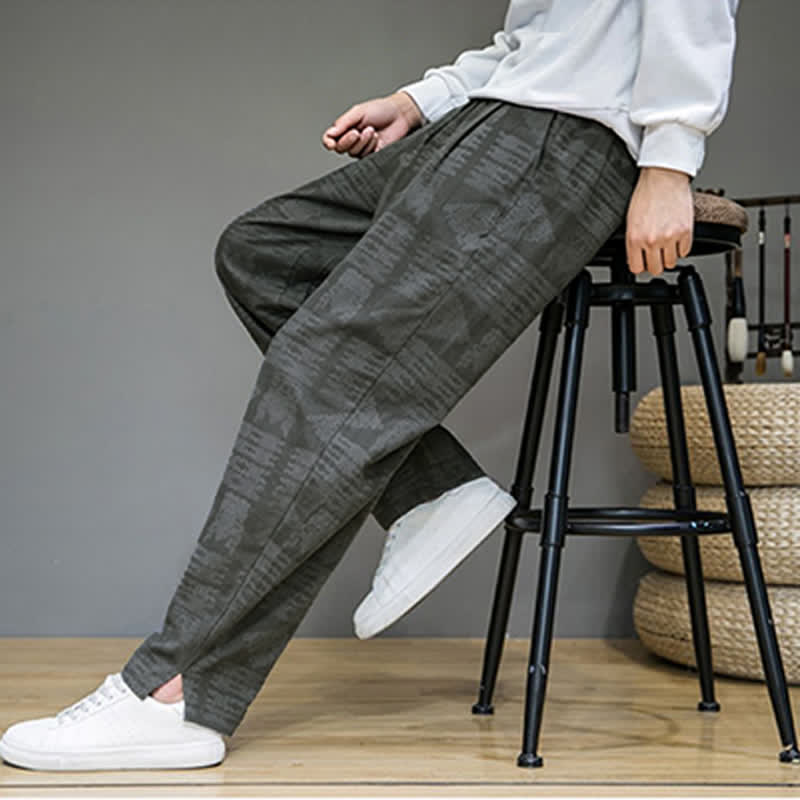 Nimara Ritual Spring Summer Casual Vintage Geometric Long Pants Men's Straight Leg Pants With Pockets