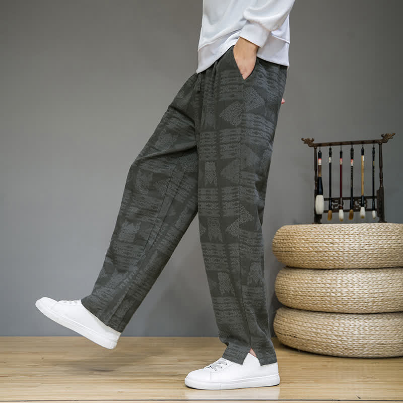 Nimara Ritual Spring Summer Casual Vintage Geometric Long Pants Men's Straight Leg Pants With Pockets