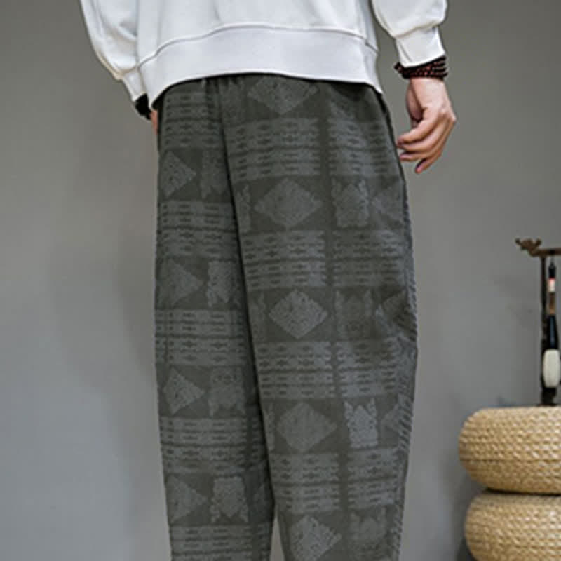 Nimara Ritual Spring Summer Casual Vintage Geometric Long Pants Men's Straight Leg Pants With Pockets