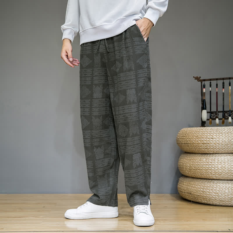Nimara Ritual Spring Summer Casual Vintage Geometric Long Pants Men's Straight Leg Pants With Pockets