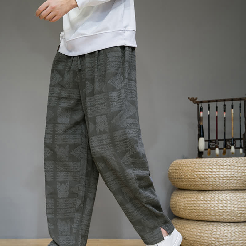 Nimara Ritual Spring Summer Casual Vintage Geometric Long Pants Men's Straight Leg Pants With Pockets