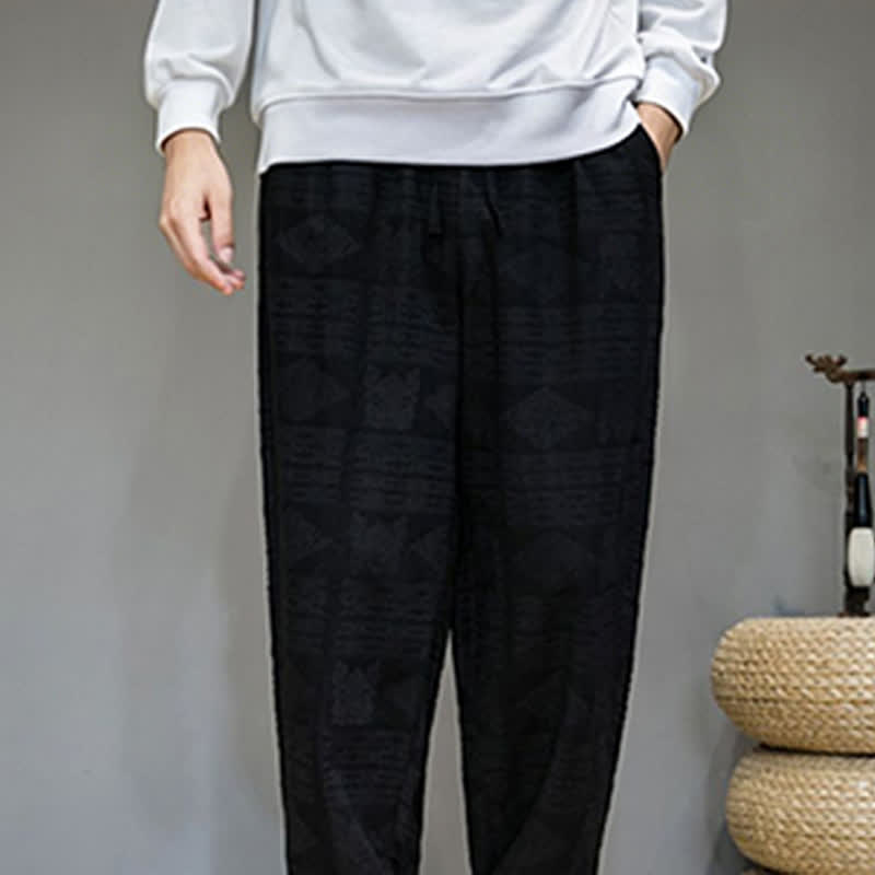 Nimara Ritual Spring Summer Casual Vintage Geometric Long Pants Men's Straight Leg Pants With Pockets
