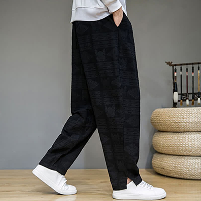 Nimara Ritual Spring Summer Casual Vintage Geometric Long Pants Men's Straight Leg Pants With Pockets