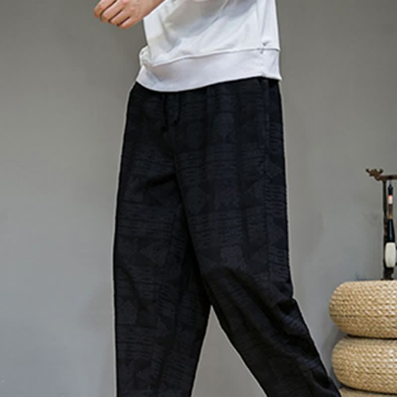 Nimara Ritual Spring Summer Casual Vintage Geometric Long Pants Men's Straight Leg Pants With Pockets