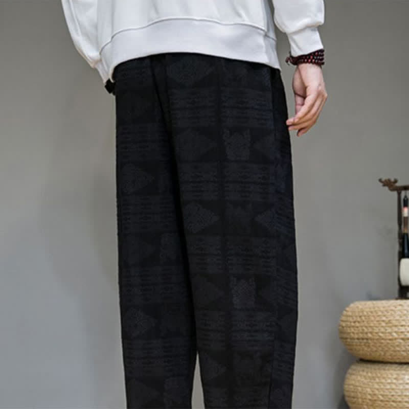 Nimara Ritual Spring Summer Casual Vintage Geometric Long Pants Men's Straight Leg Pants With Pockets