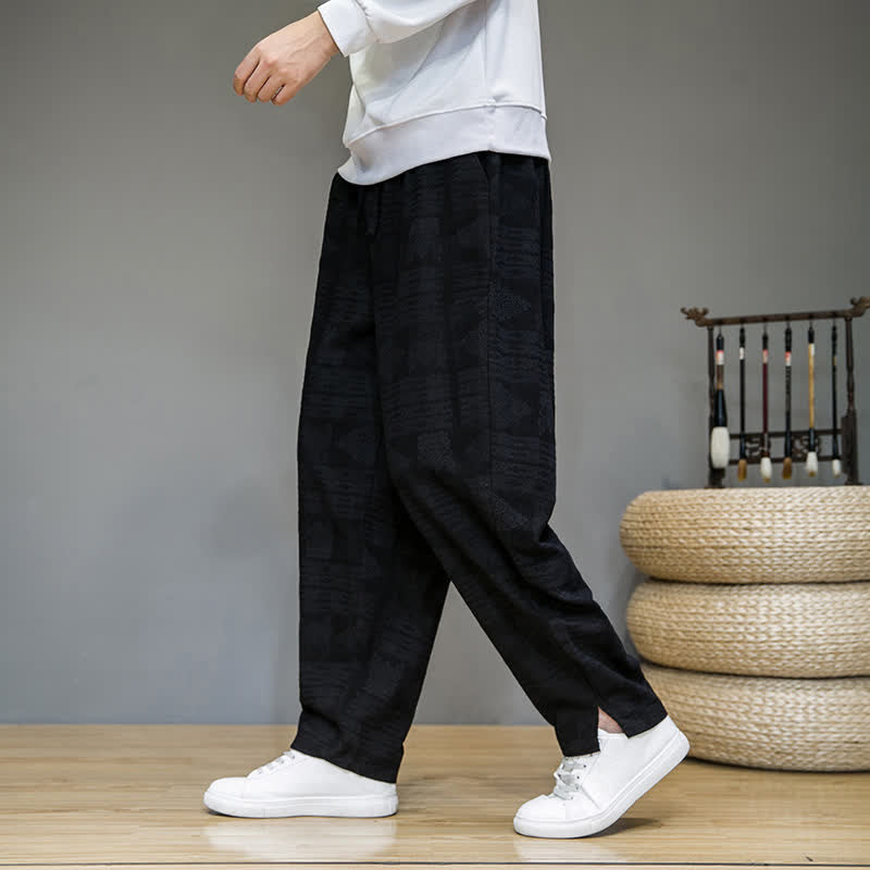 Nimara Ritual Spring Summer Casual Vintage Geometric Long Pants Men's Straight Leg Pants With Pockets