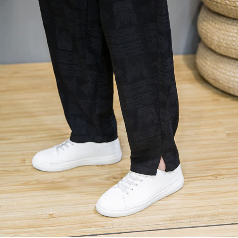 Nimara Ritual Spring Summer Casual Vintage Geometric Long Pants Men's Straight Leg Pants With Pockets