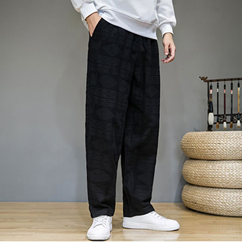 Nimara Ritual Spring Summer Casual Vintage Geometric Long Pants Men's Straight Leg Pants With Pockets