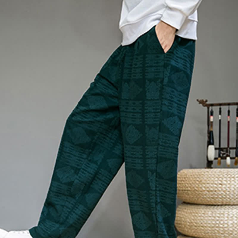 Nimara Ritual Spring Summer Casual Vintage Geometric Long Pants Men's Straight Leg Pants With Pockets