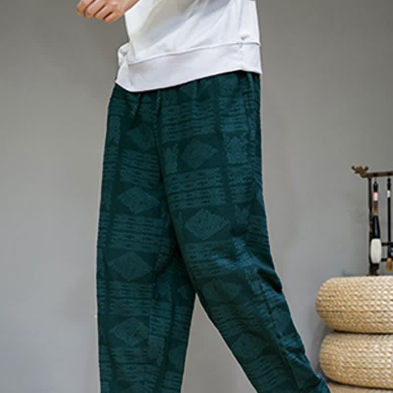 Nimara Ritual Spring Summer Casual Vintage Geometric Long Pants Men's Straight Leg Pants With Pockets