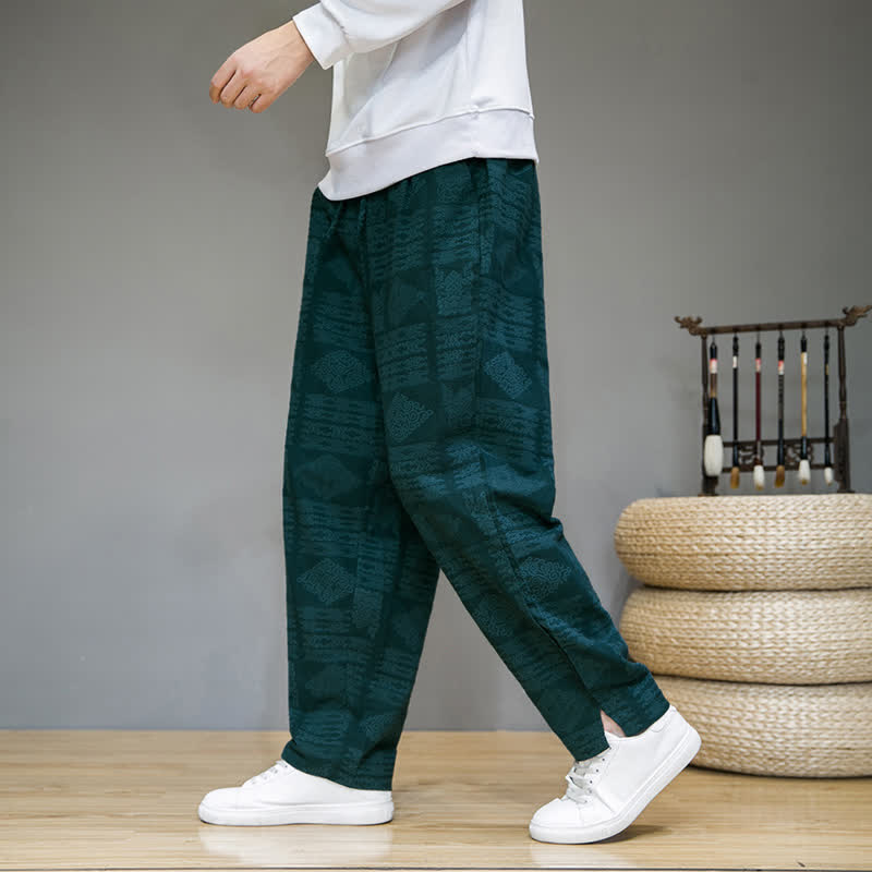 Nimara Ritual Spring Summer Casual Vintage Geometric Long Pants Men's Straight Leg Pants With Pockets