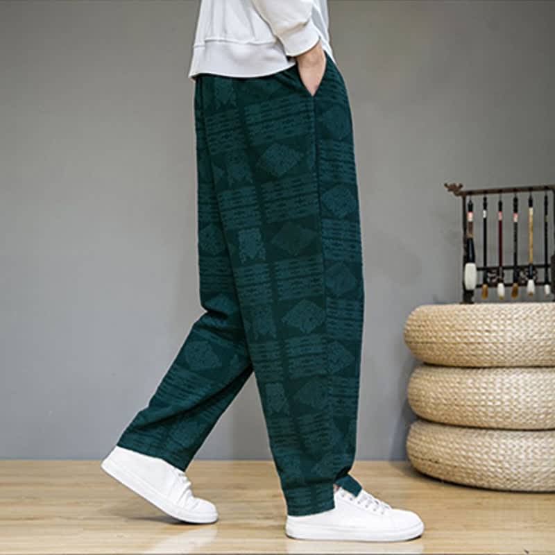 Nimara Ritual Spring Summer Casual Vintage Geometric Long Pants Men's Straight Leg Pants With Pockets