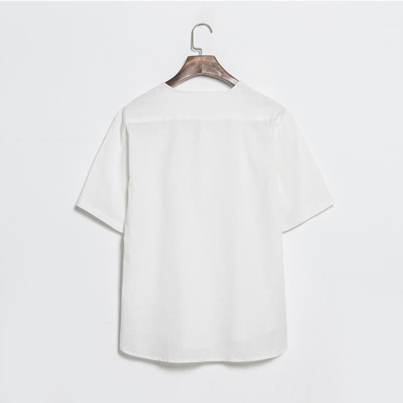 Nimara Ritual Summer Casual Tang Style Frog Button Solid Men's Short Sleeve Shirts