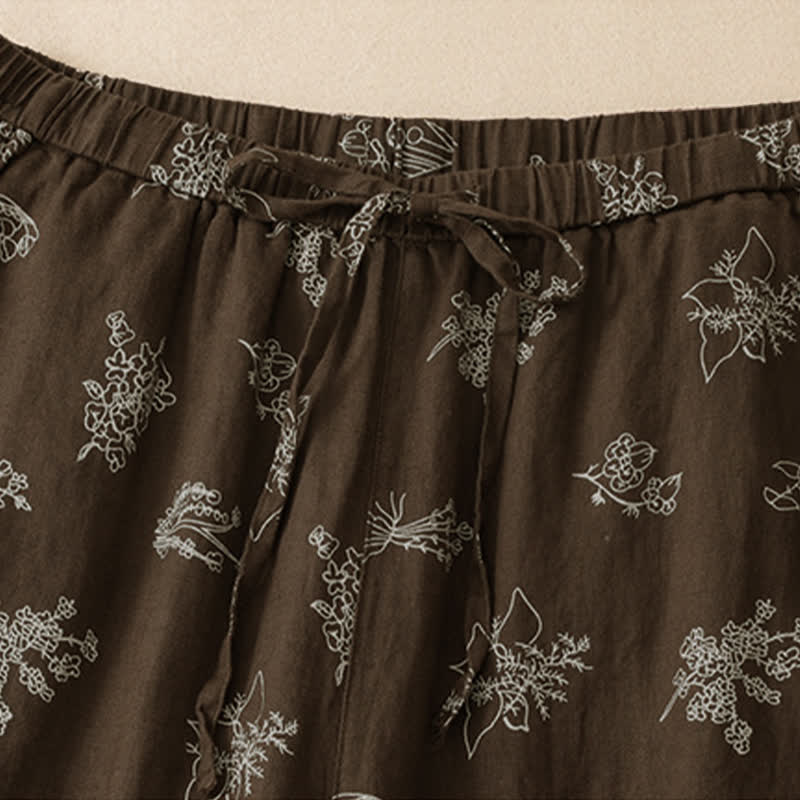 Nimara Ritual Summer Casual Vintage Drawstring Floral Ankle Pants Women's Wide Leg Pants With Pocket