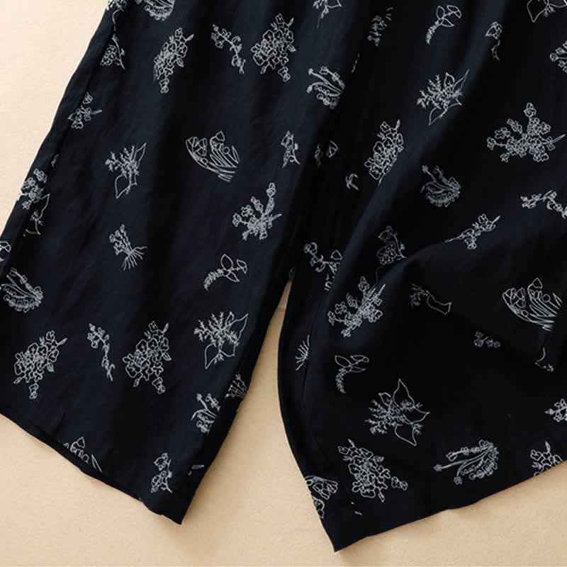 Nimara Ritual Summer Casual Vintage Drawstring Floral Ankle Pants Women's Wide Leg Pants With Pocket