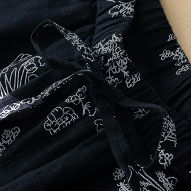 Nimara Ritual Summer Casual Vintage Drawstring Floral Ankle Pants Women's Wide Leg Pants With Pocket