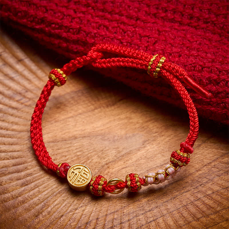 Nimara Ritual Fu Character Copper Coins Red String Blessing Bracelet