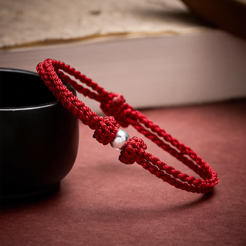 Nimara Ritual 925 Sterling Silver Bead Red String Blessing Braided Bracelet