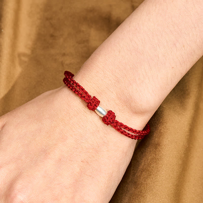 Nimara Ritual 925 Sterling Silver Olive-Shaped Bead Red String Blessing Bracelet