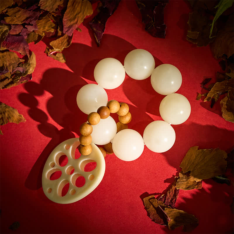 Nimara Ritual White Bodhi Seed Lotus Root Pendant Luck Tactile Meditation Beads Decorations