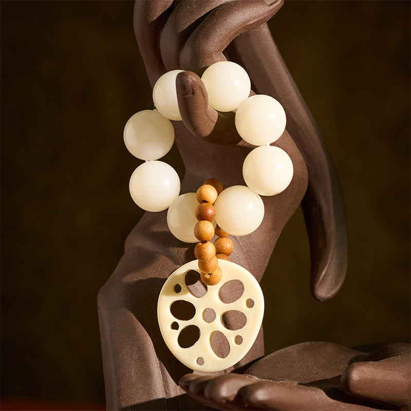 Nimara Ritual White Bodhi Seed Lotus Root Pendant Luck Tactile Meditation Beads Decorations