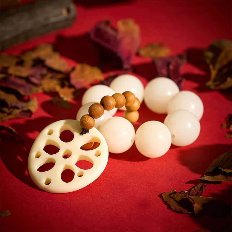 Nimara Ritual White Bodhi Seed Lotus Root Pendant Luck Tactile Meditation Beads Decorations