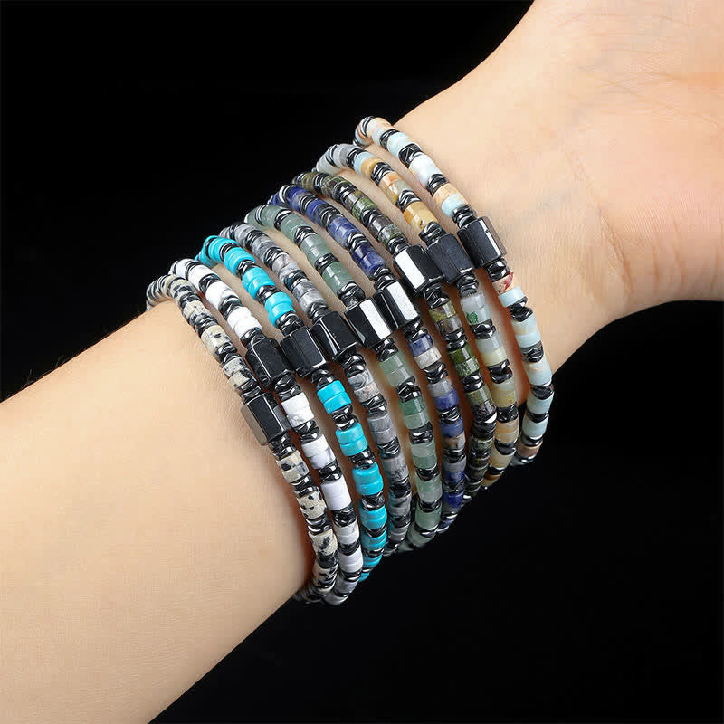Harmony and Positivity Sodalite Hematite Cube Spacer Bracelet
