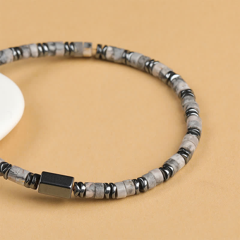 Harmony and Positivity Sodalite Hematite Cube Spacer Bracelet